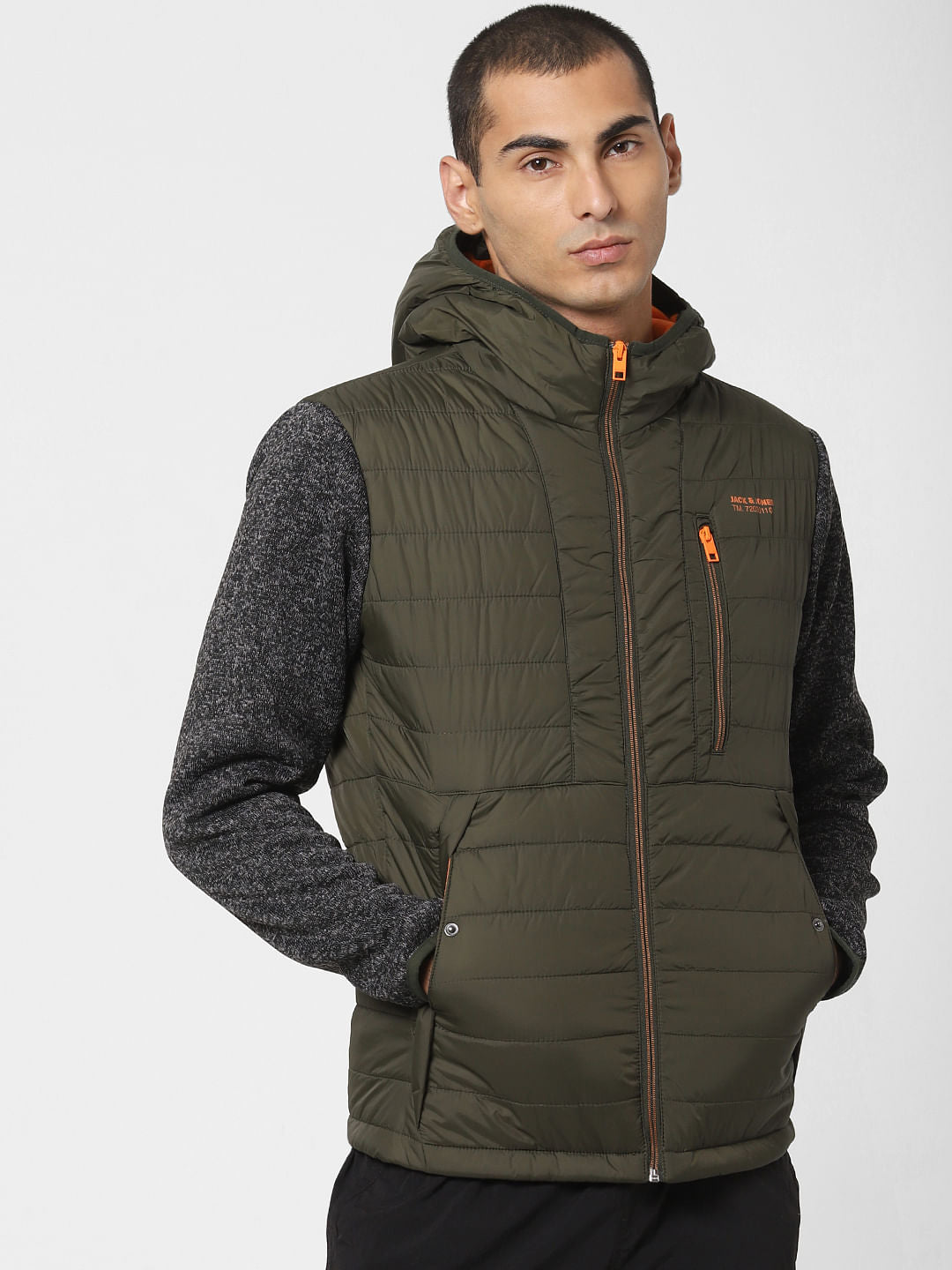 Green Colourblocked Puffer Jacket