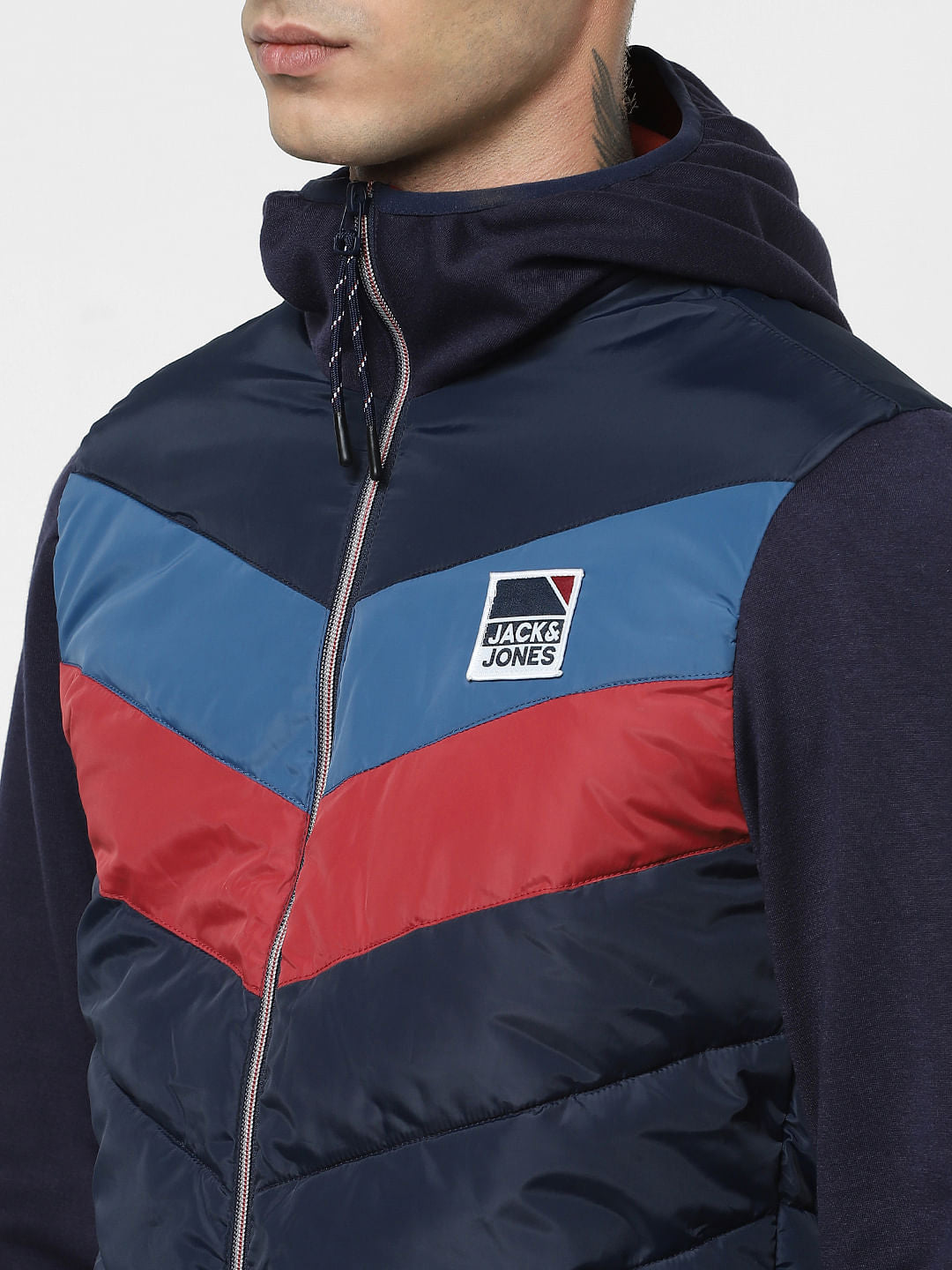 Navy Blue Colourblocked Puffer Jacket
