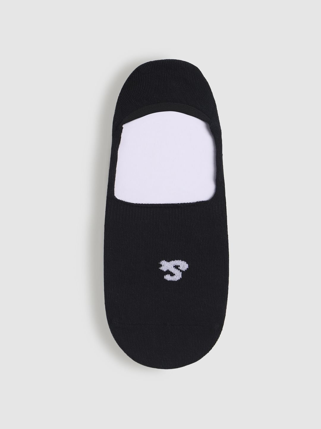 Black Logo Print No Show Socks