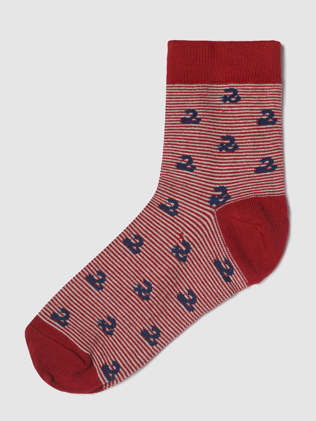 Red Printed Mid Calf Length Socks