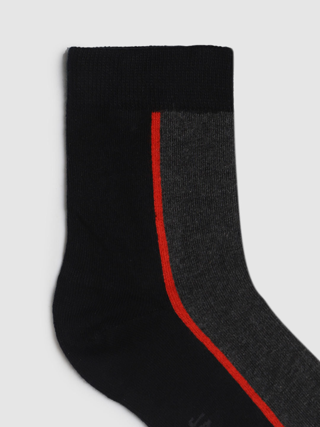 Black Colourblocked Mid Calf Length Socks