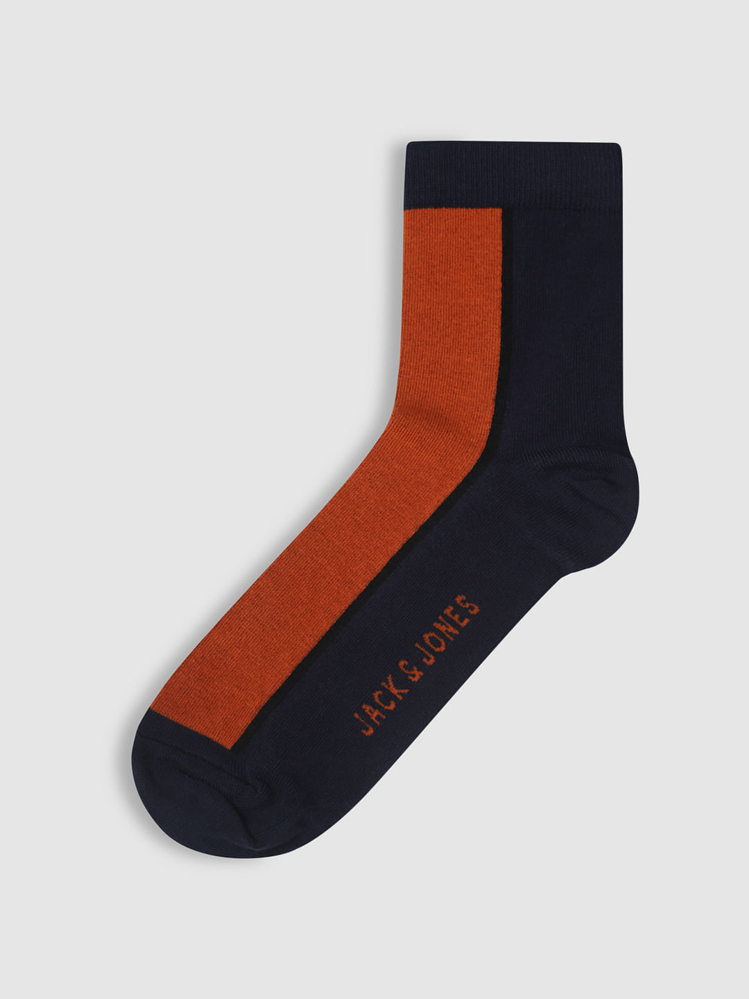 Navy Blue Colourblocked Mid Calf Length Socks