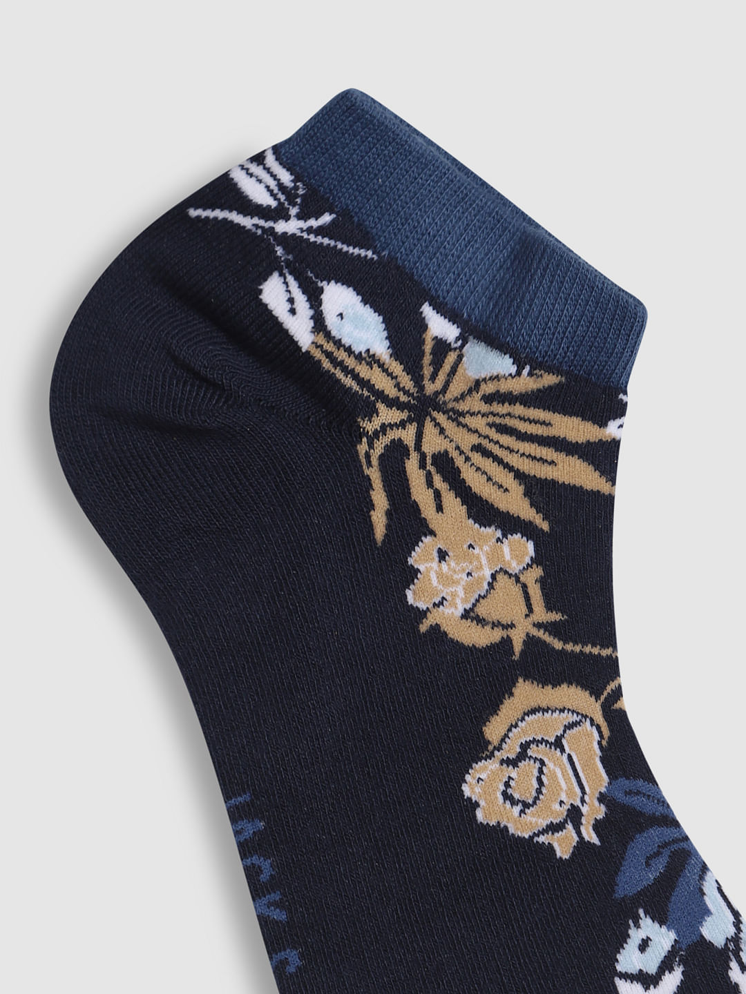 Navy Blue Floral Print No Show Socks