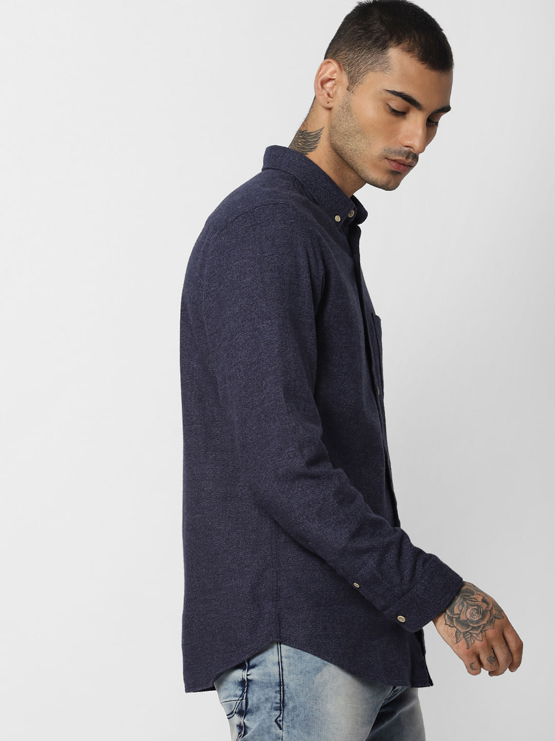 Navy Blue Printed Full Sleeves Shirt