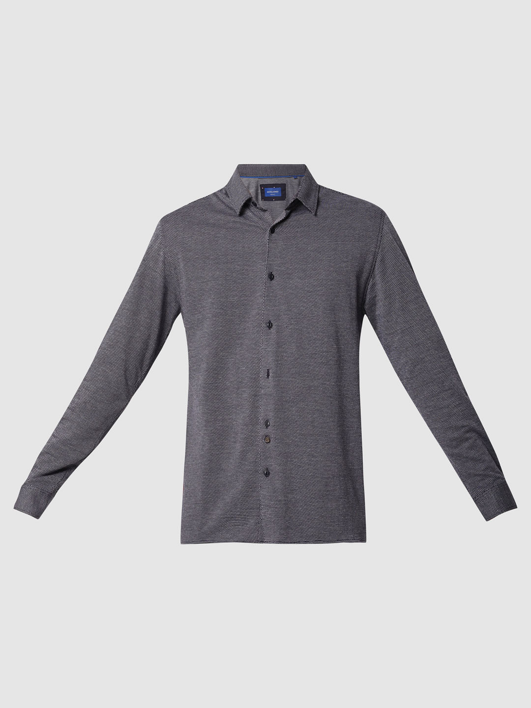Navy Blue Jacquard Full Sleeves Shirt