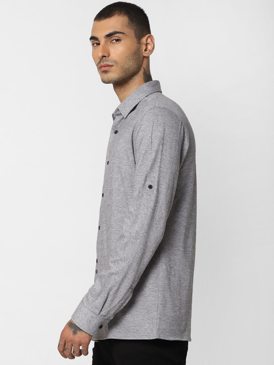Grey Jacquard Full Sleeves Shirt