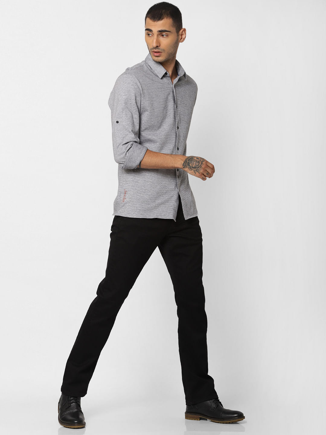 Grey Jacquard Full Sleeves Shirt