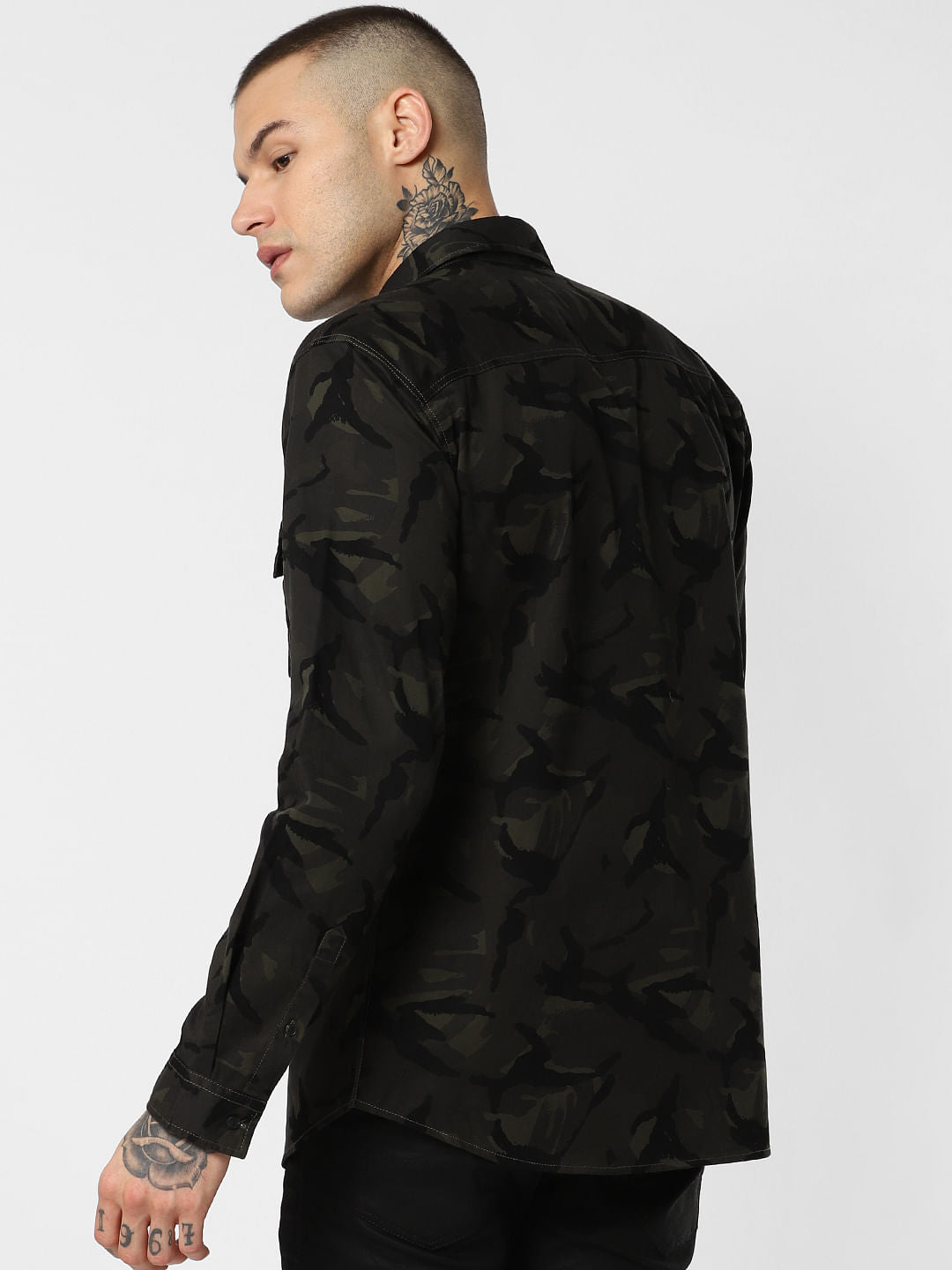 Green Camo Print Full Sleeves Shirt