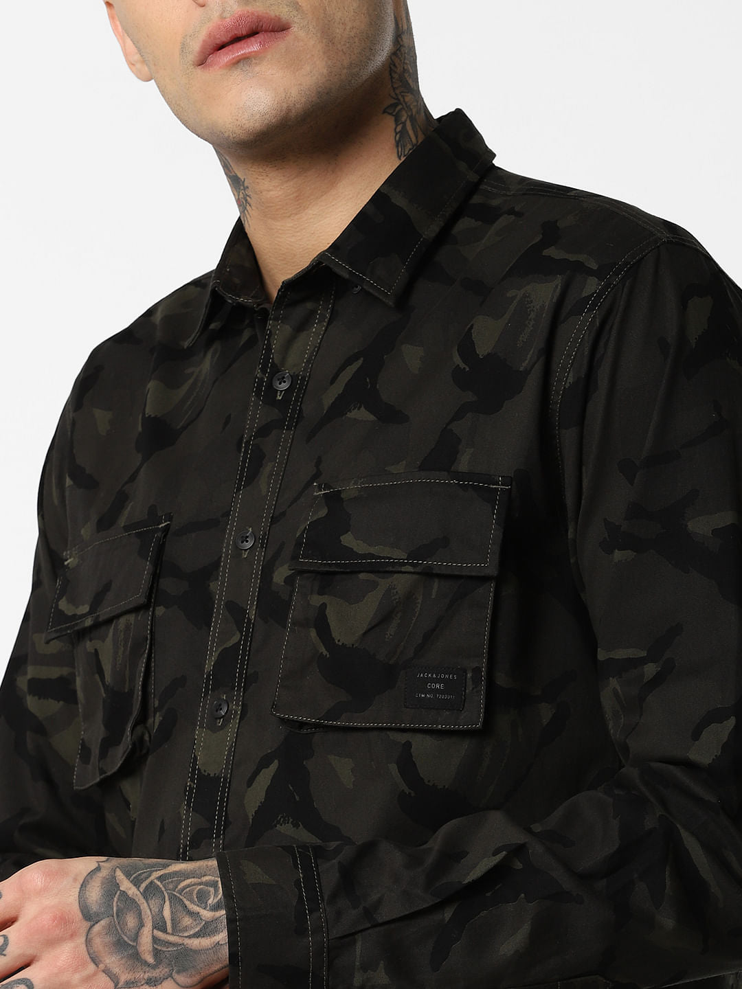 Green Camo Print Full Sleeves Shirt