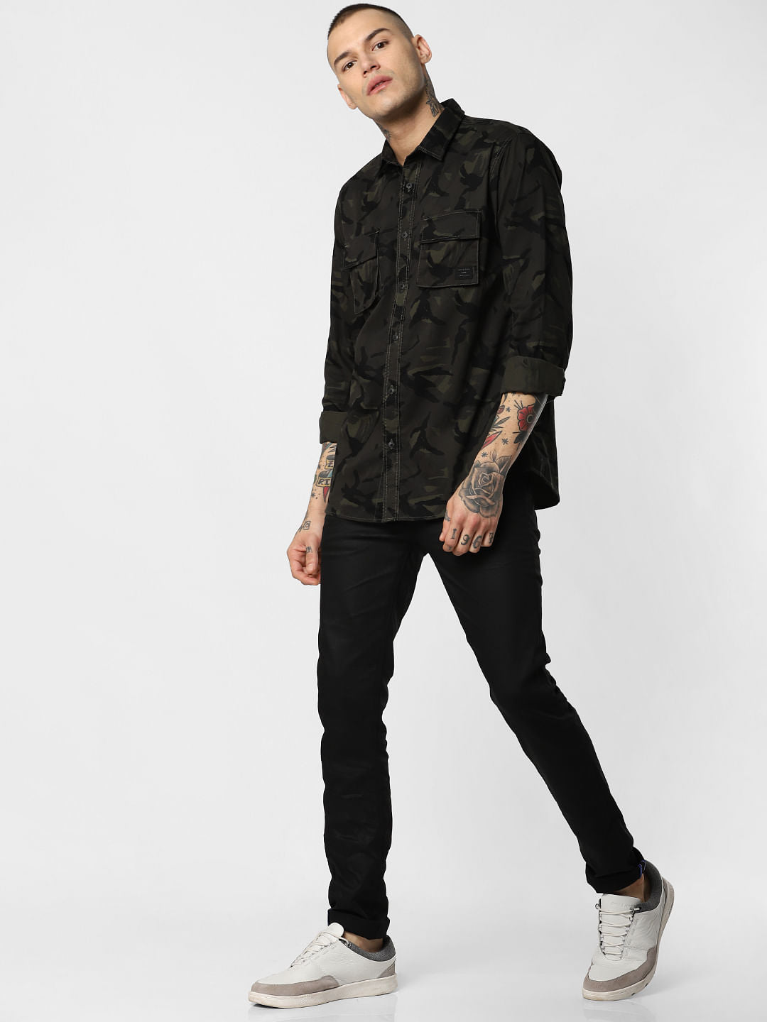 Green Camo Print Full Sleeves Shirt