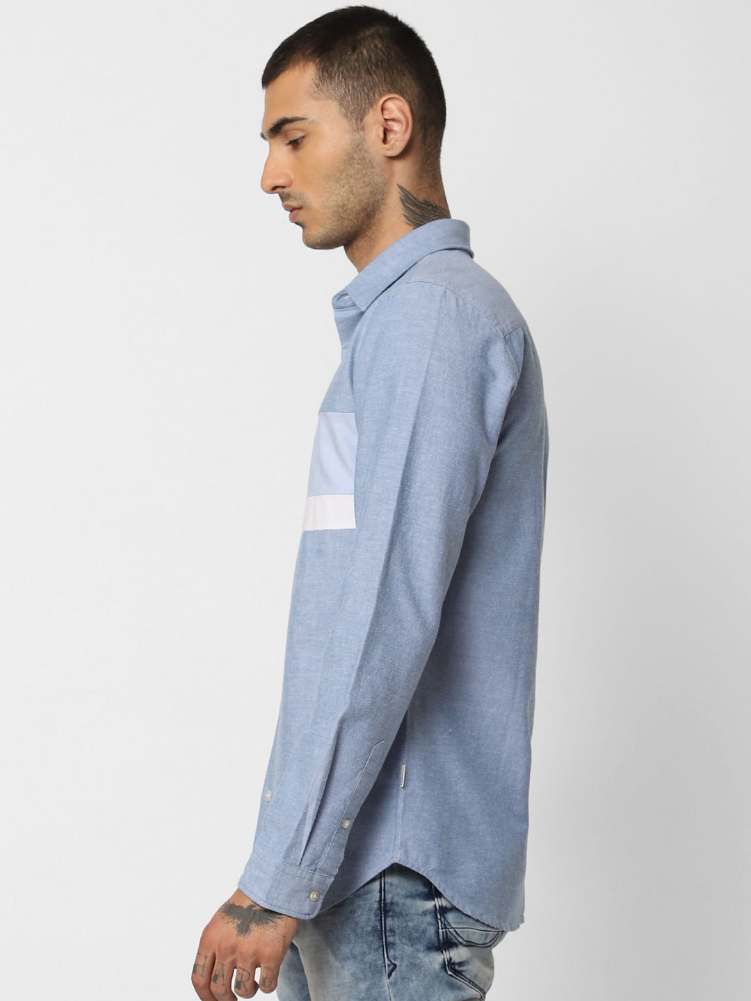 Blue Colourblocked Full Sleeves Shirt