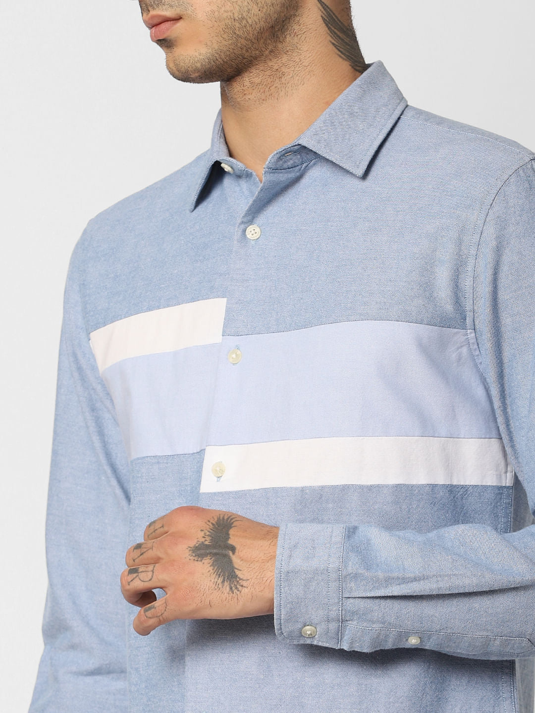 Blue Colourblocked Full Sleeves Shirt