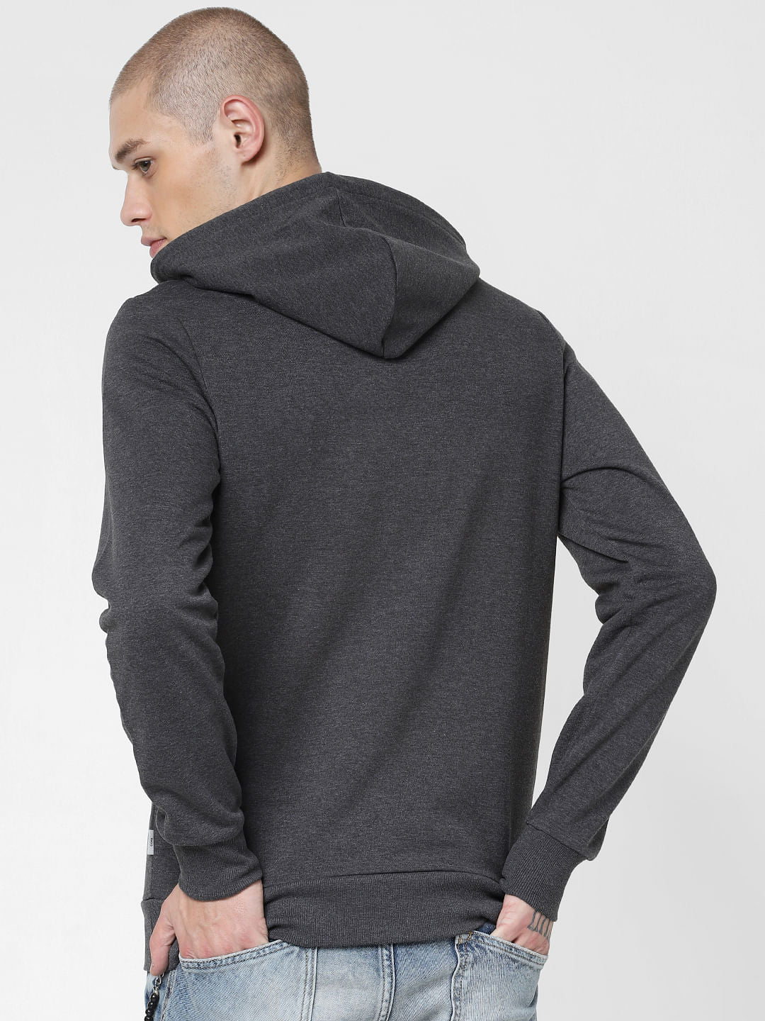 Dark Grey Logo Print Hooded Sweatshirt