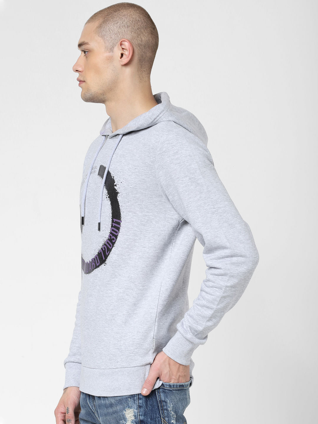 Light Grey Graphic Print Hooded Sweatshirt