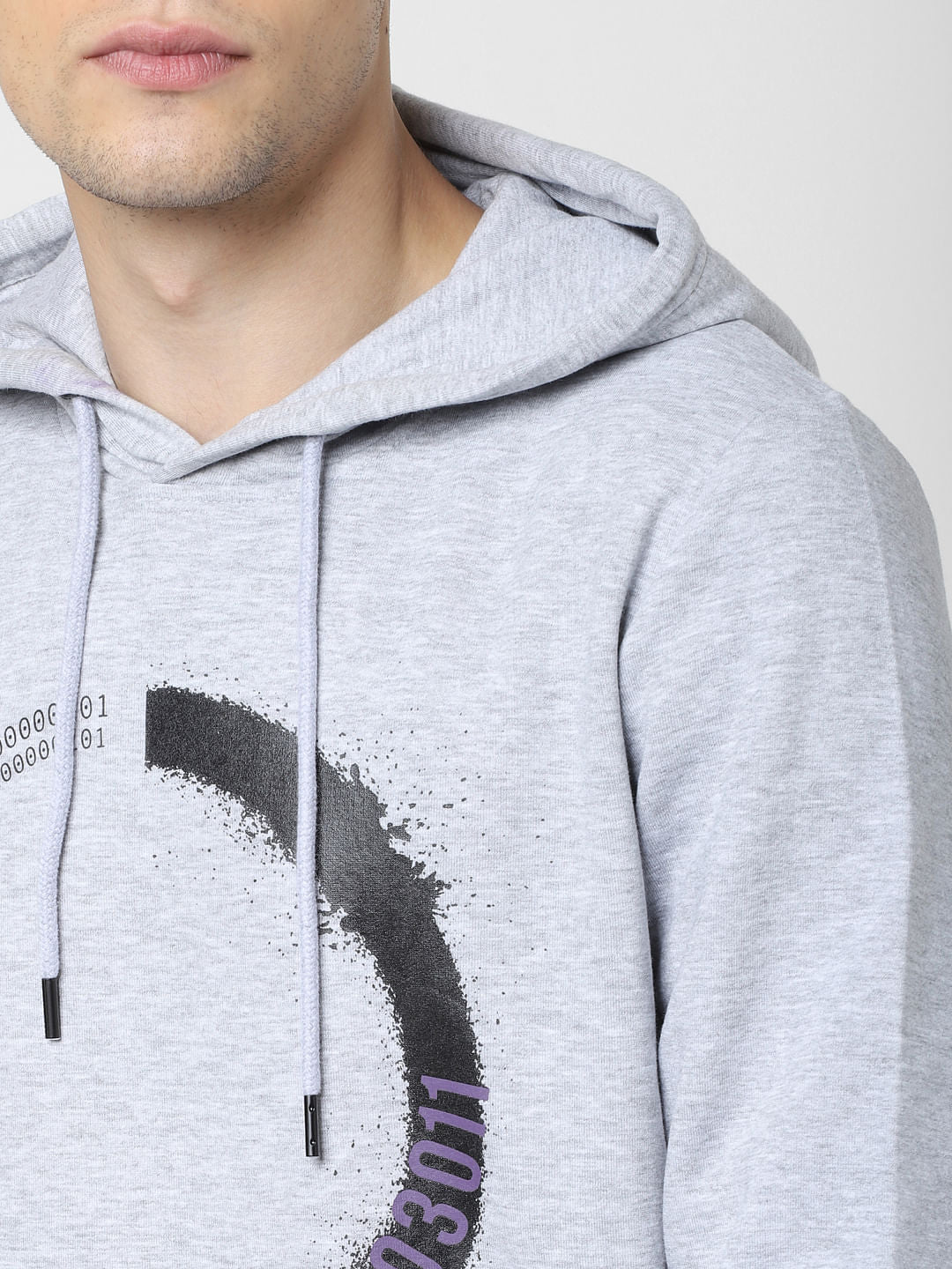 Light Grey Graphic Print Hooded Sweatshirt
