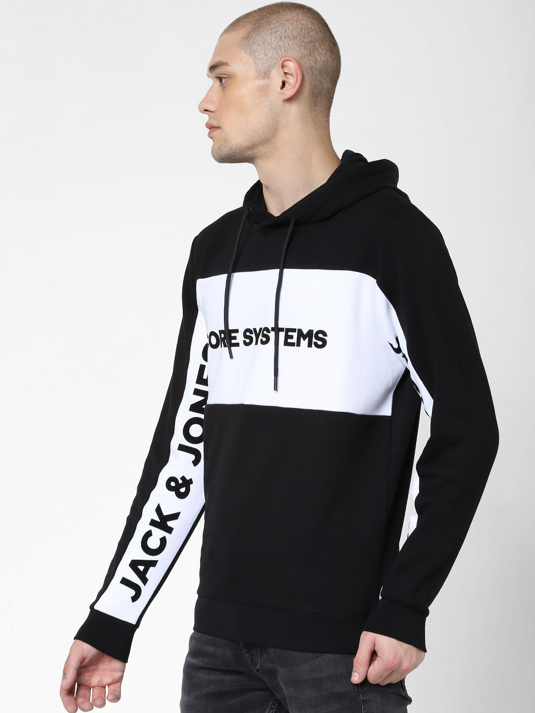 Black Colourblocked Hooded Sweatshirt