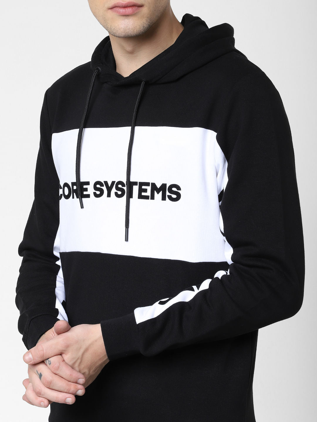Black Colourblocked Hooded Sweatshirt