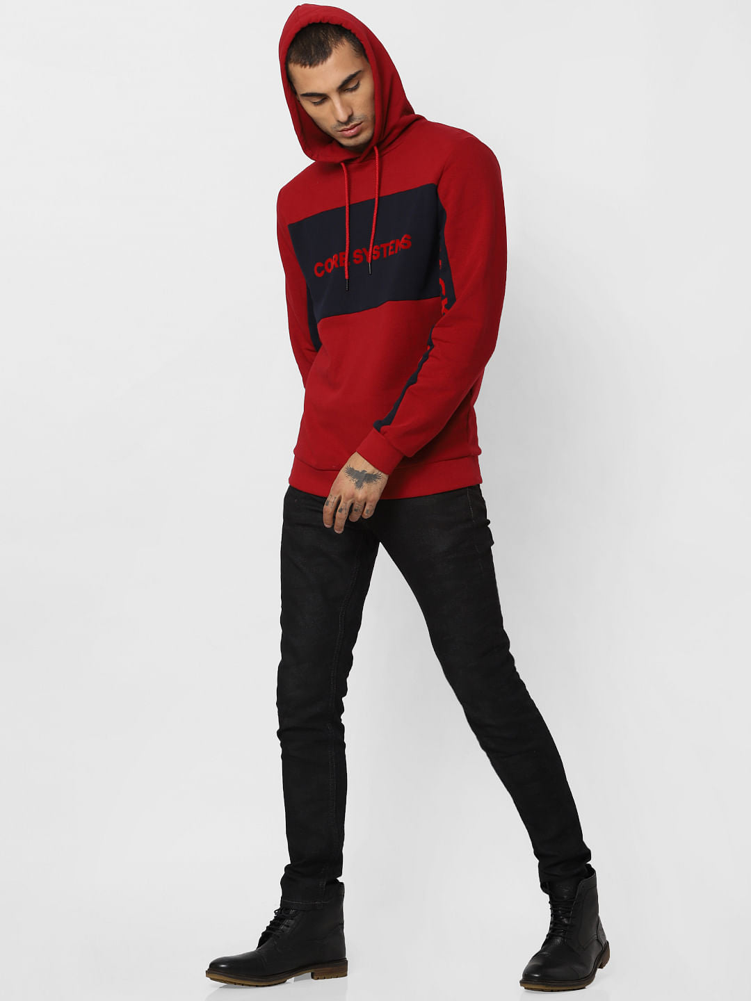 Red Logo Print Hooded Sweatshirt