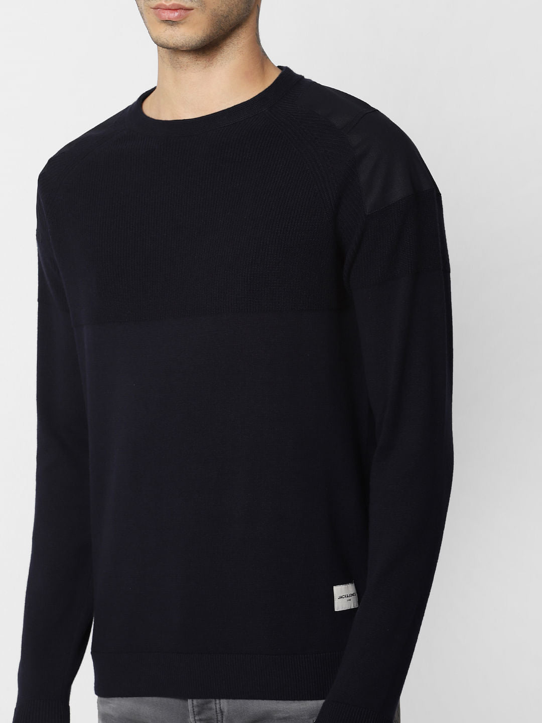 Navy Blue Shoulder Patch Pullover