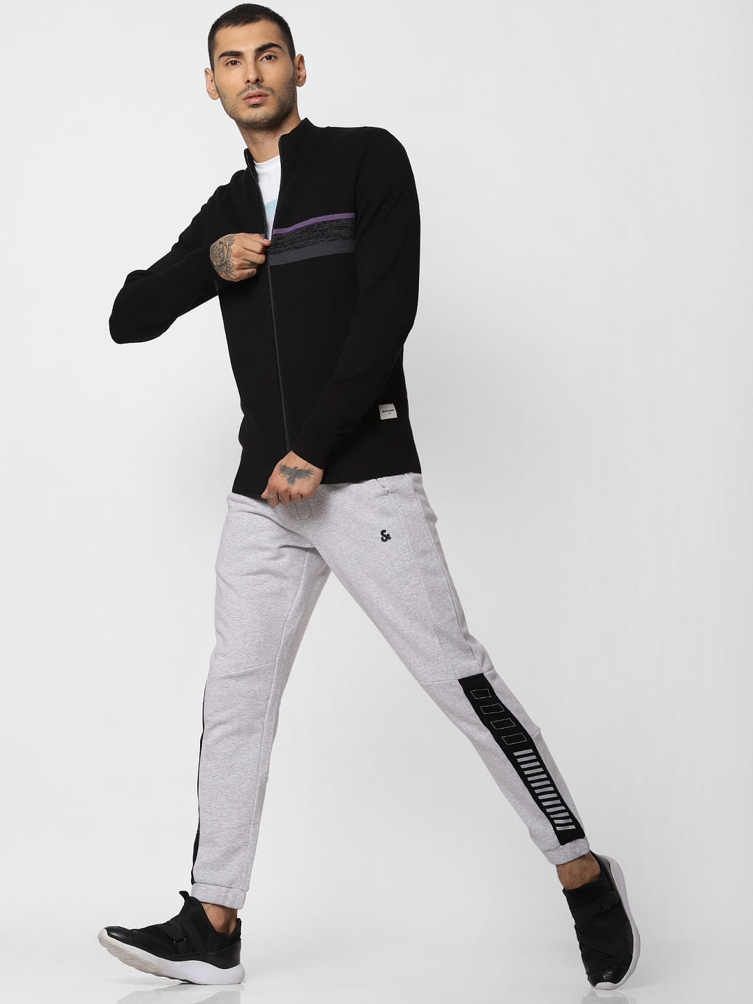 Black High Neck Zipped Cardigan