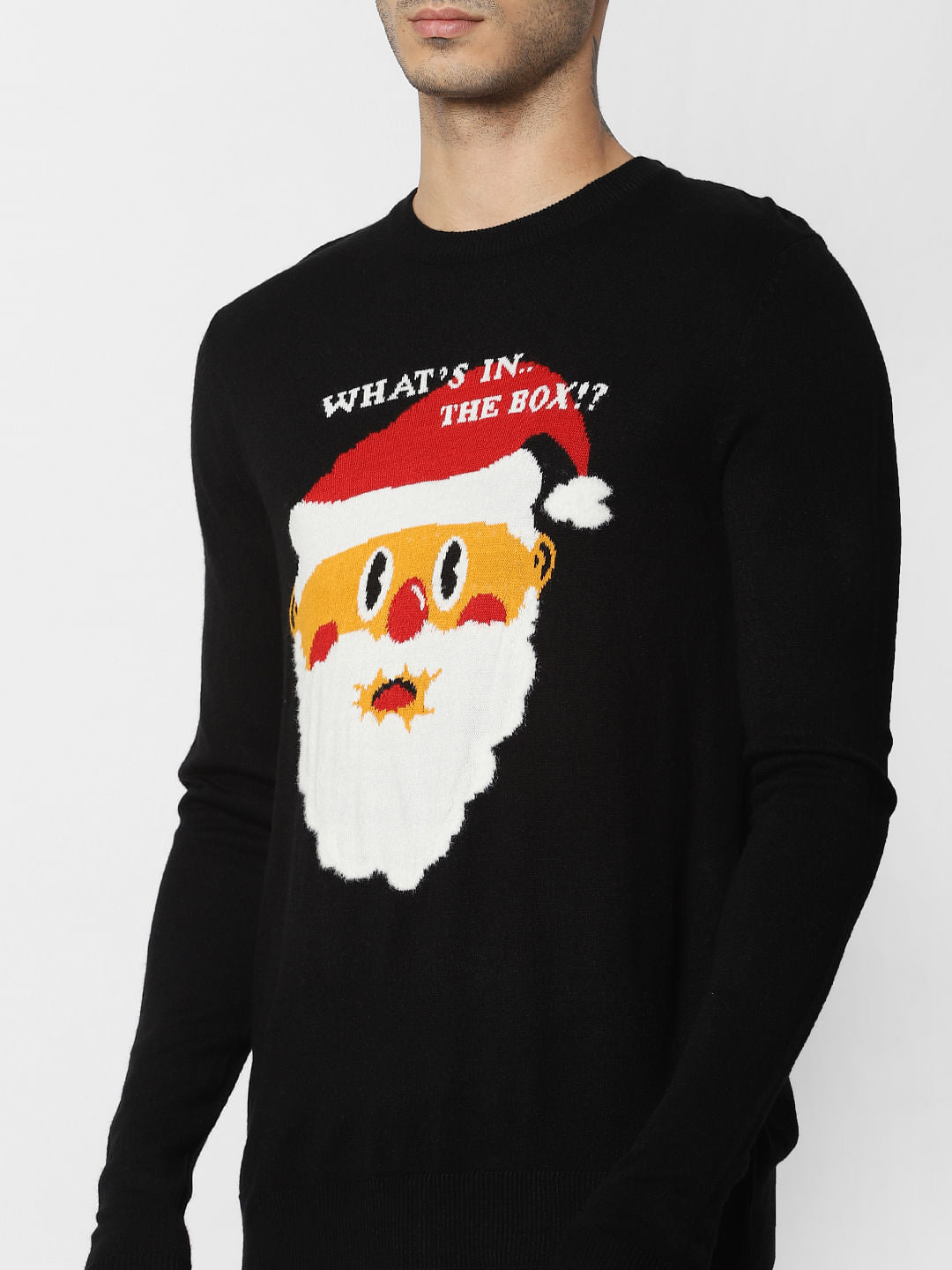Black Santa Graphic Print Pullover