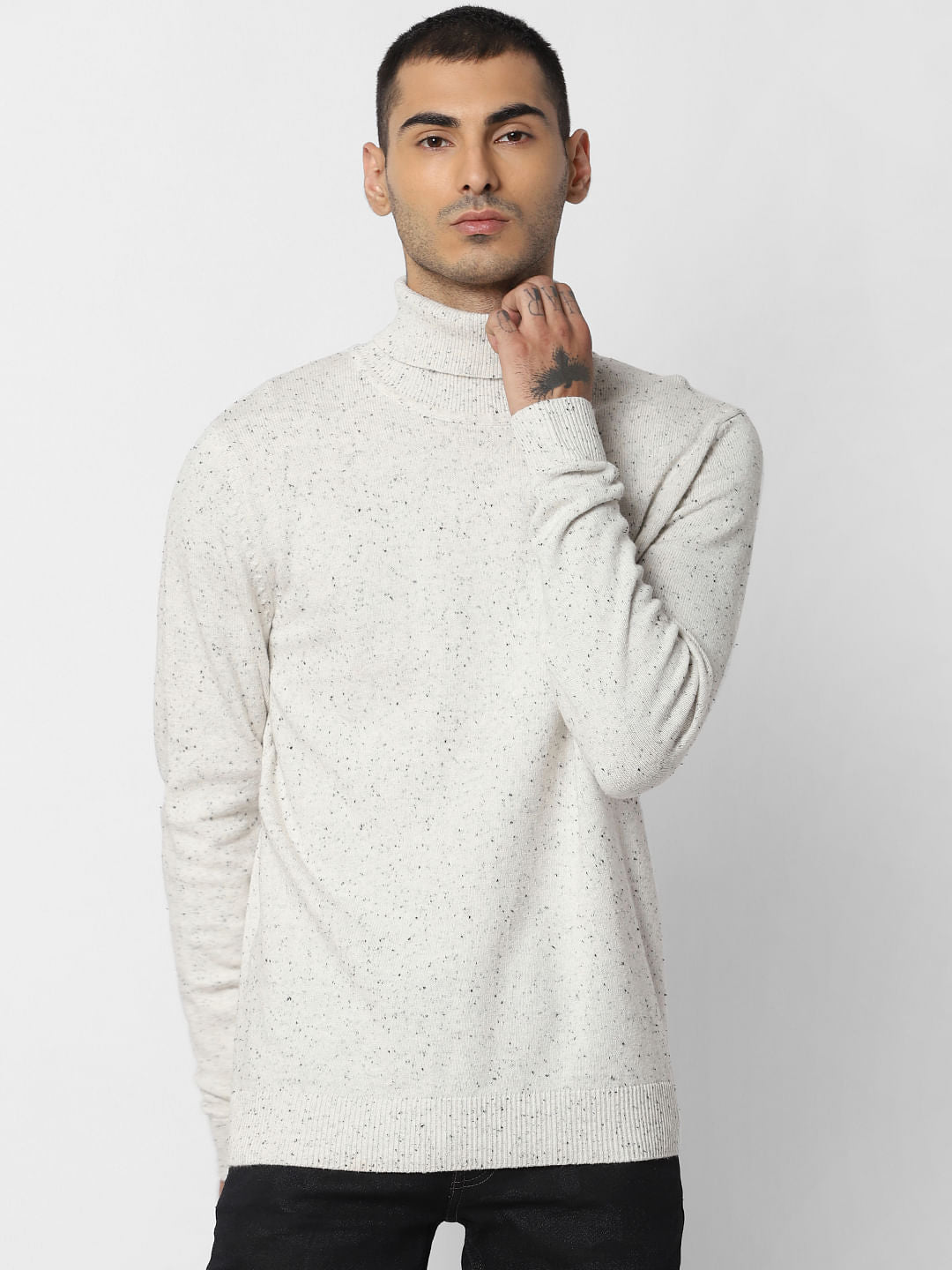 White Printed High Neck Pullover