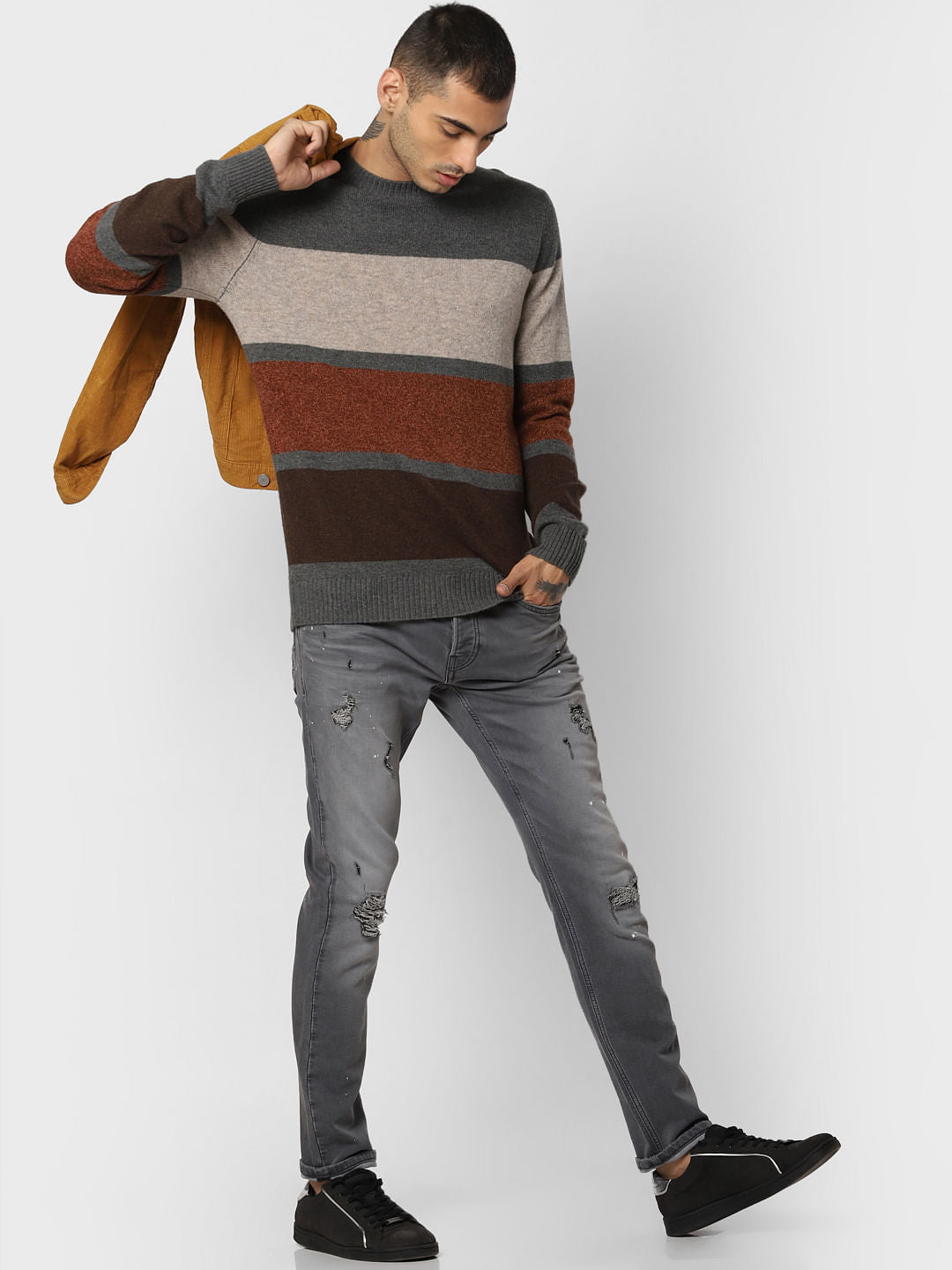 Grey Colourblocked Pullover