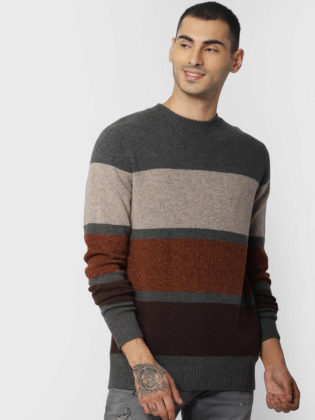 Grey Colourblocked Pullover