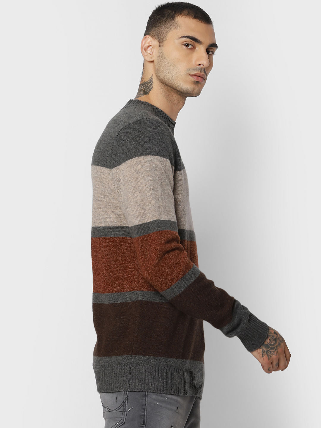 Grey Colourblocked Pullover