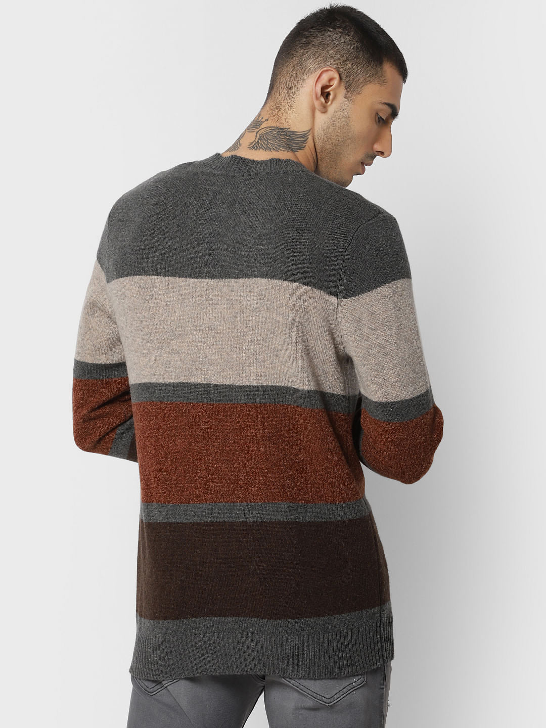Grey Colourblocked Pullover