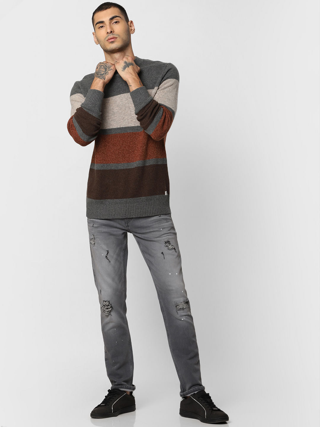 Grey Colourblocked Pullover