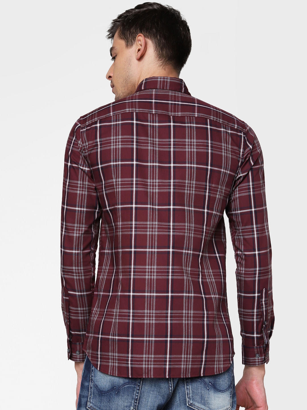 Burgundy Check Full Sleeves Shirt
