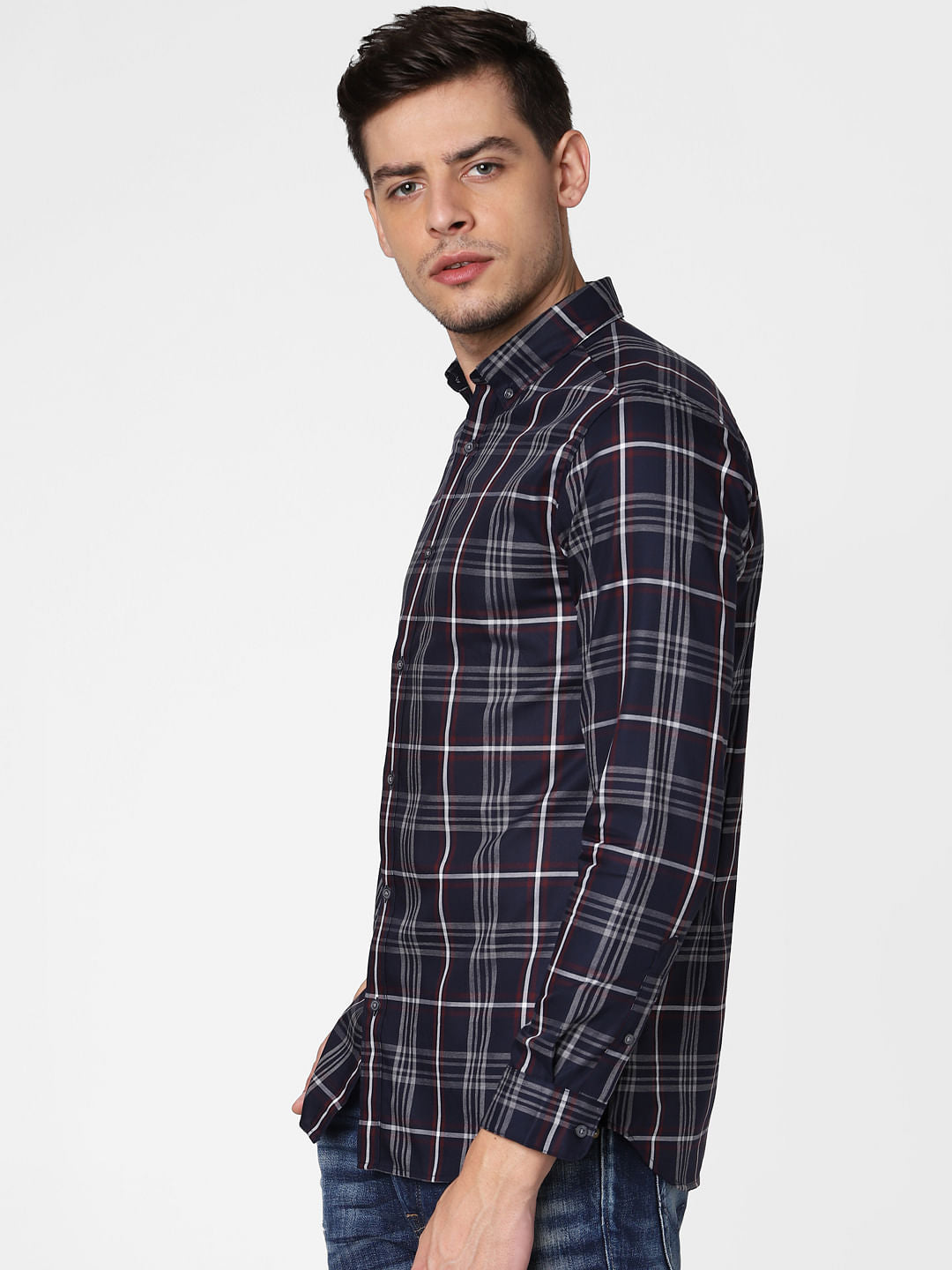Navy Blue Check Full Sleeves Shirt