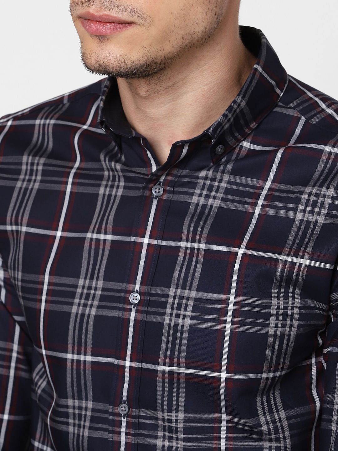 Navy Blue Check Full Sleeves Shirt