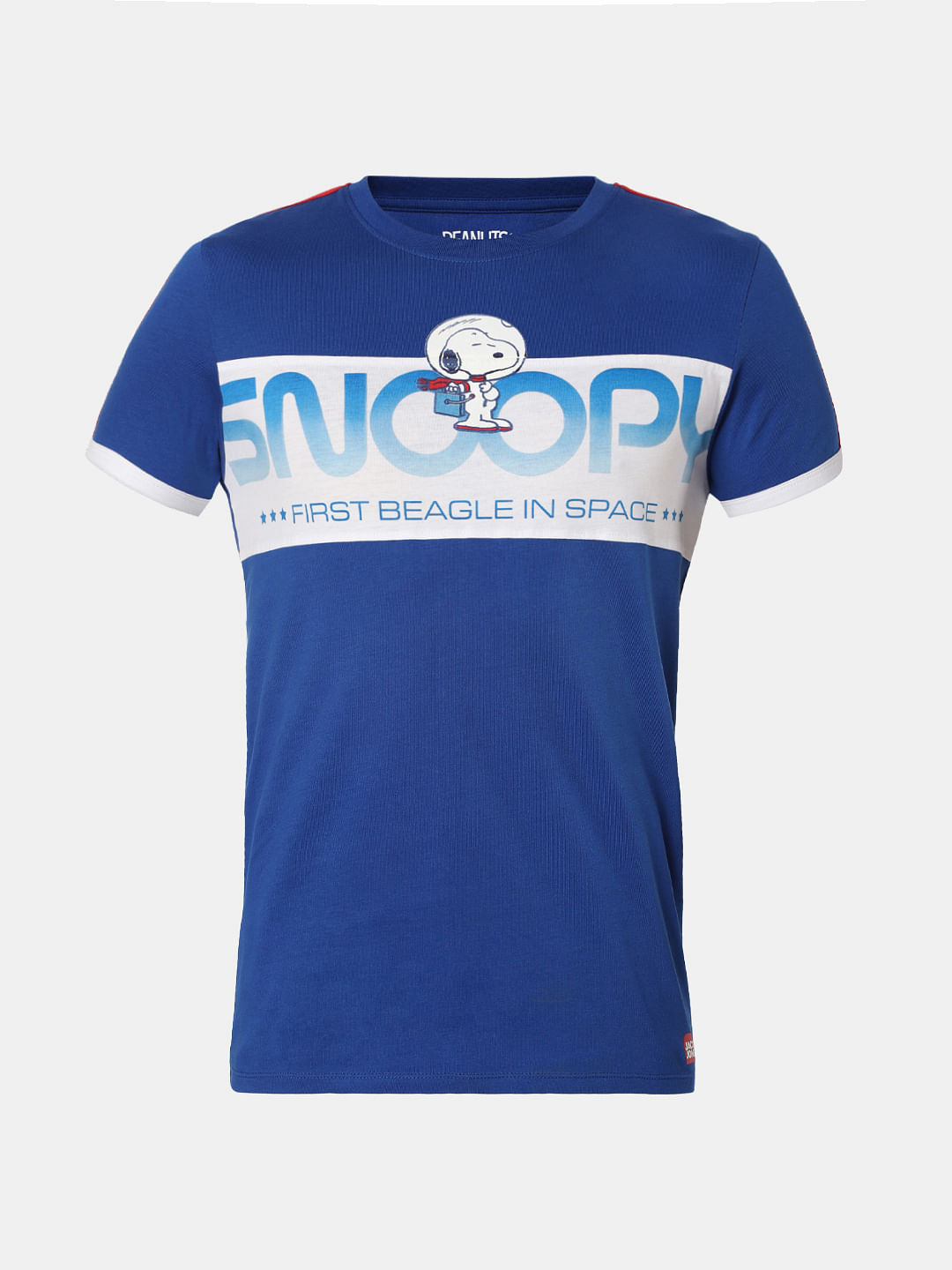 X Snoopy Blue Snoopy Text Print Crew Neck T-Shirt