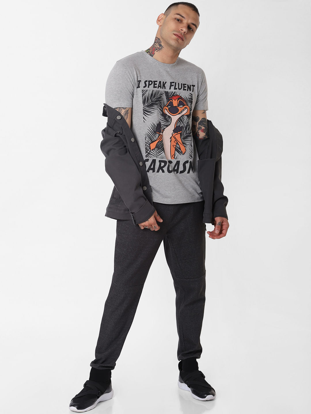 X Lion King Grey Timon Print Crew Neck T-Shirt