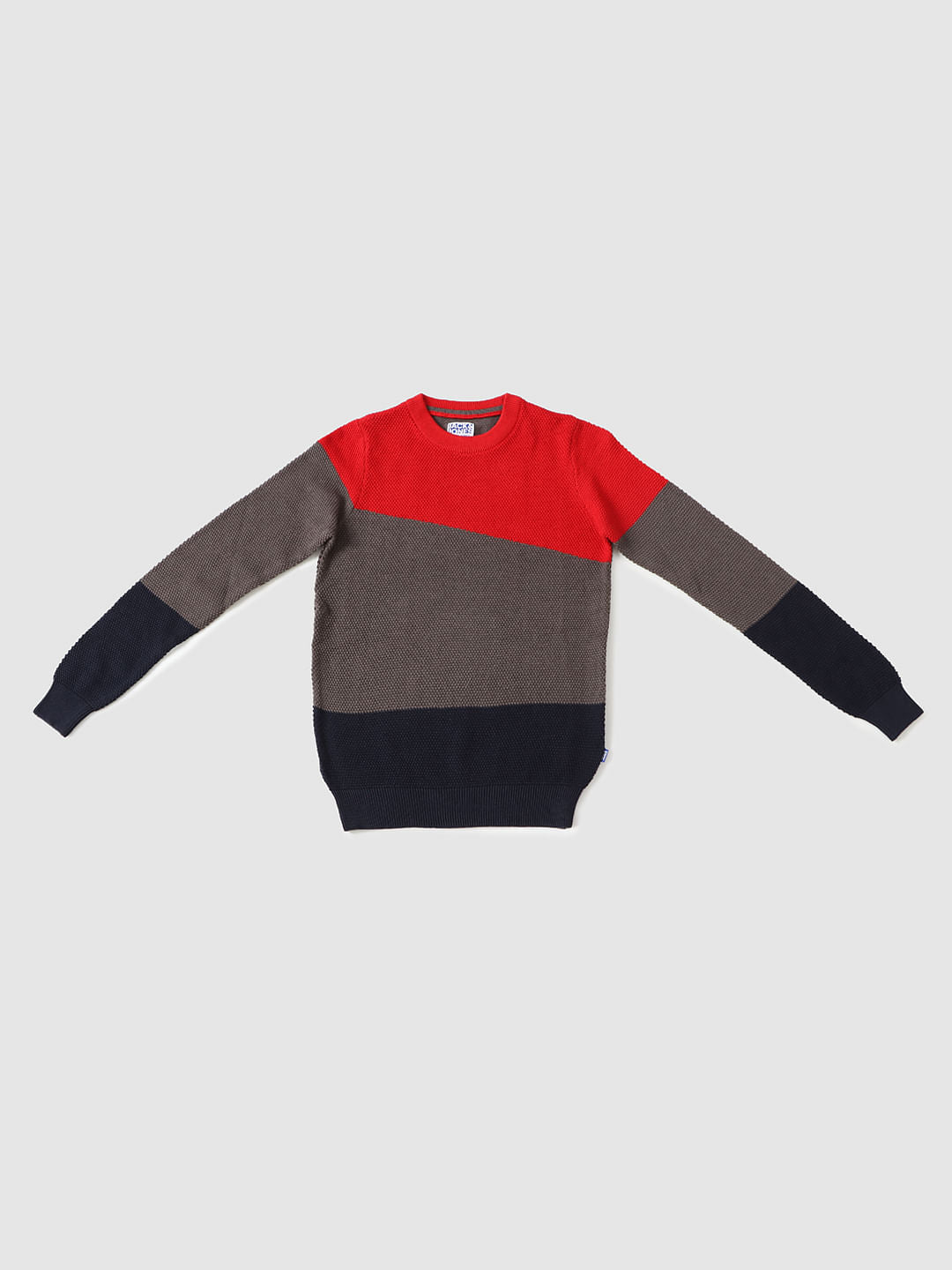 Boys Red Colourblocked Knit Pullover
