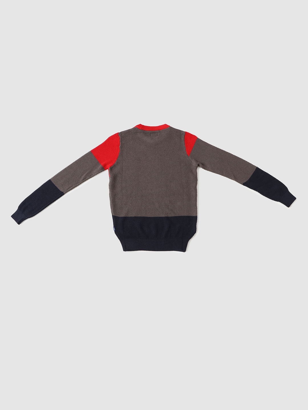 Boys Red Colourblocked Knit Pullover