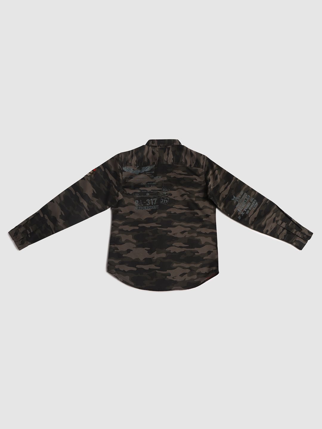 Boys Green Camo Print Shirt