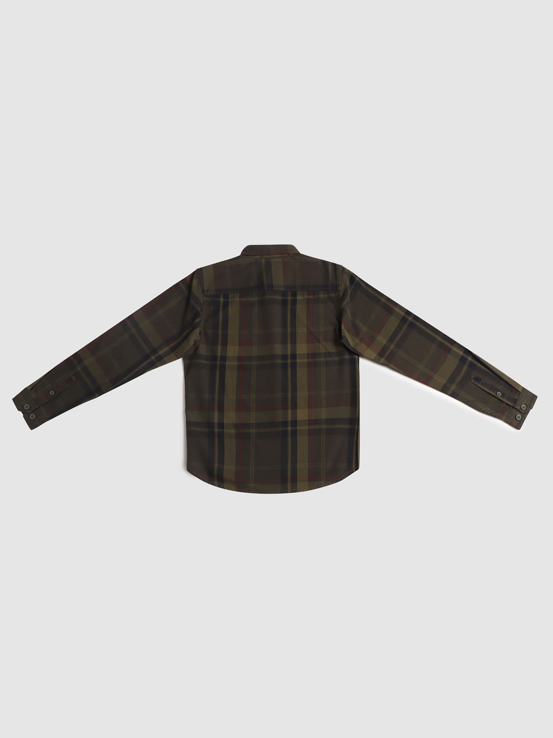 Boys Green Check Full Sleeves Shirt