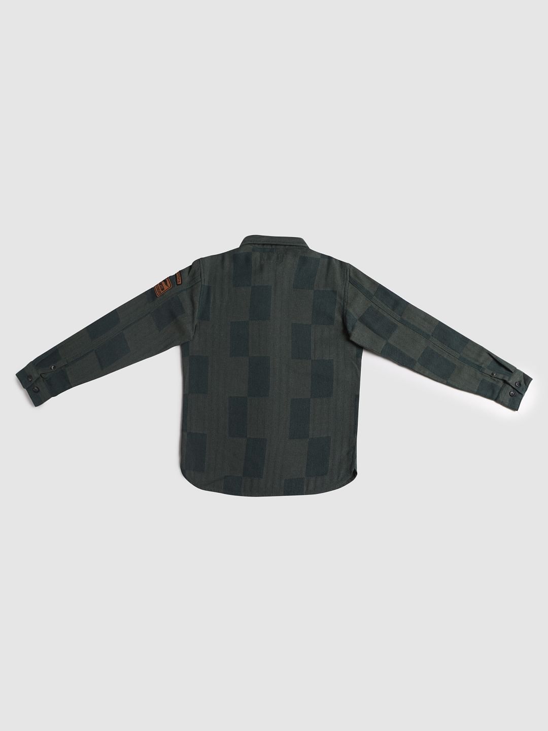 Boys Green Printed Full Sleeves Shirt