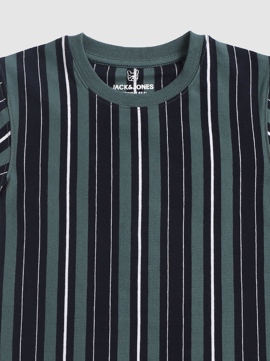 Boys Green Striped Crew Neck T-Shirt