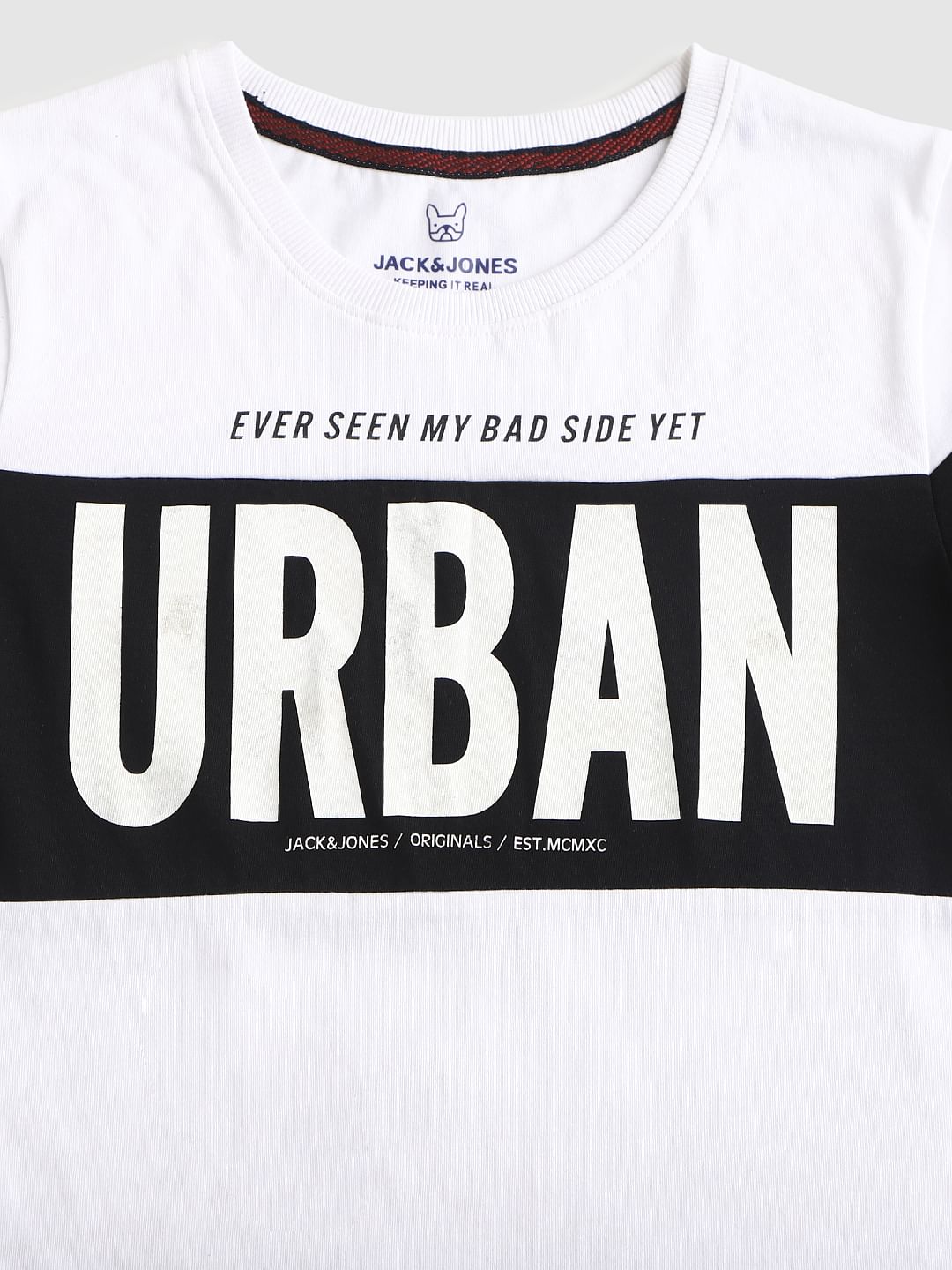 White Text Print Crew Neck T-shirt