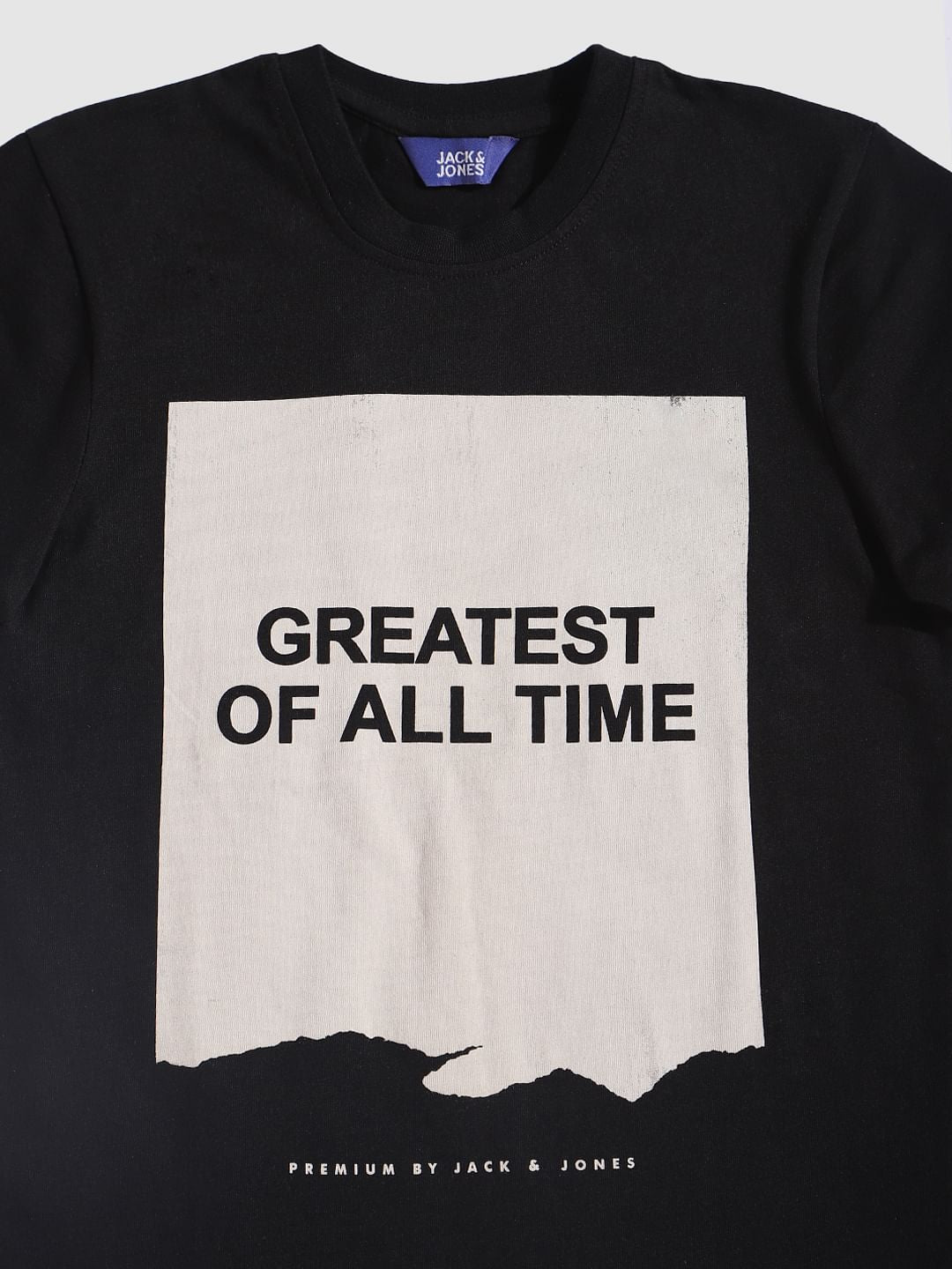Boys Black Graphic Print Crew Neck T-Shirt