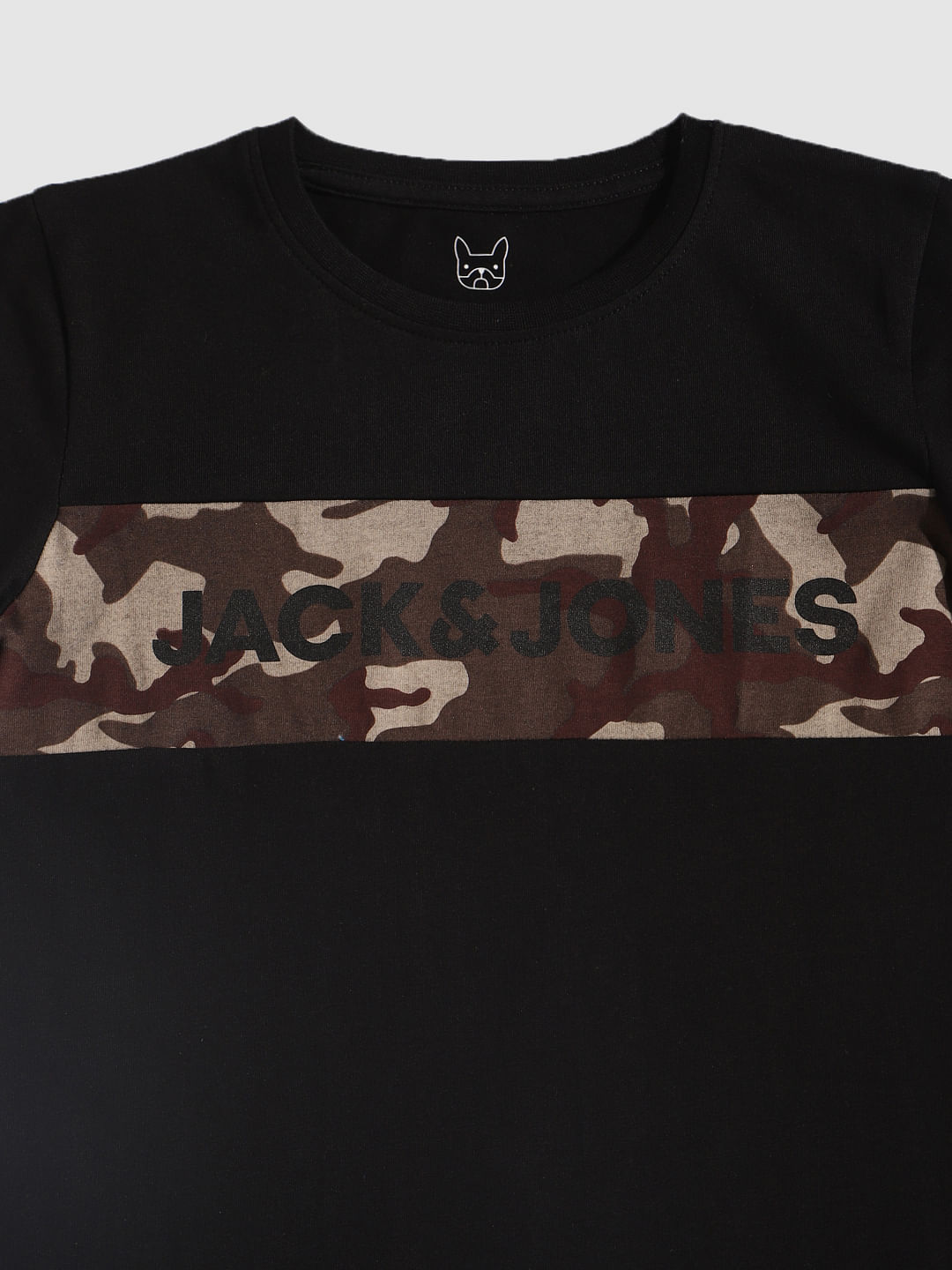 Boys Black Camo Patch Crew Neck T-Shirt