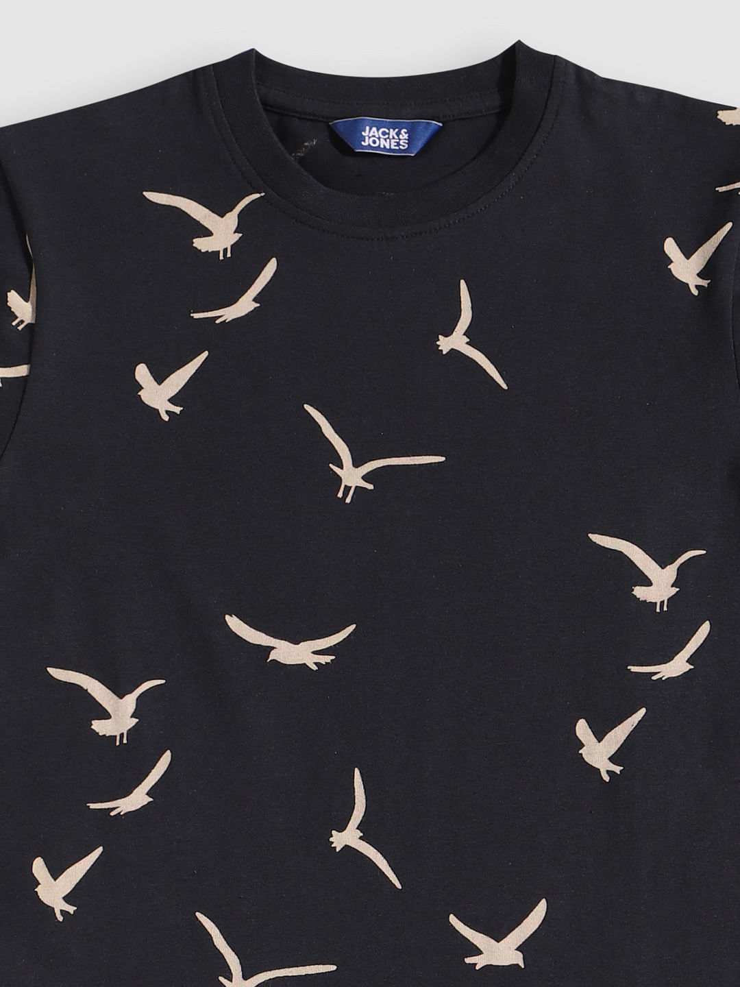 Boys Navy Blue Bird Print Crew Neck T-Shirt