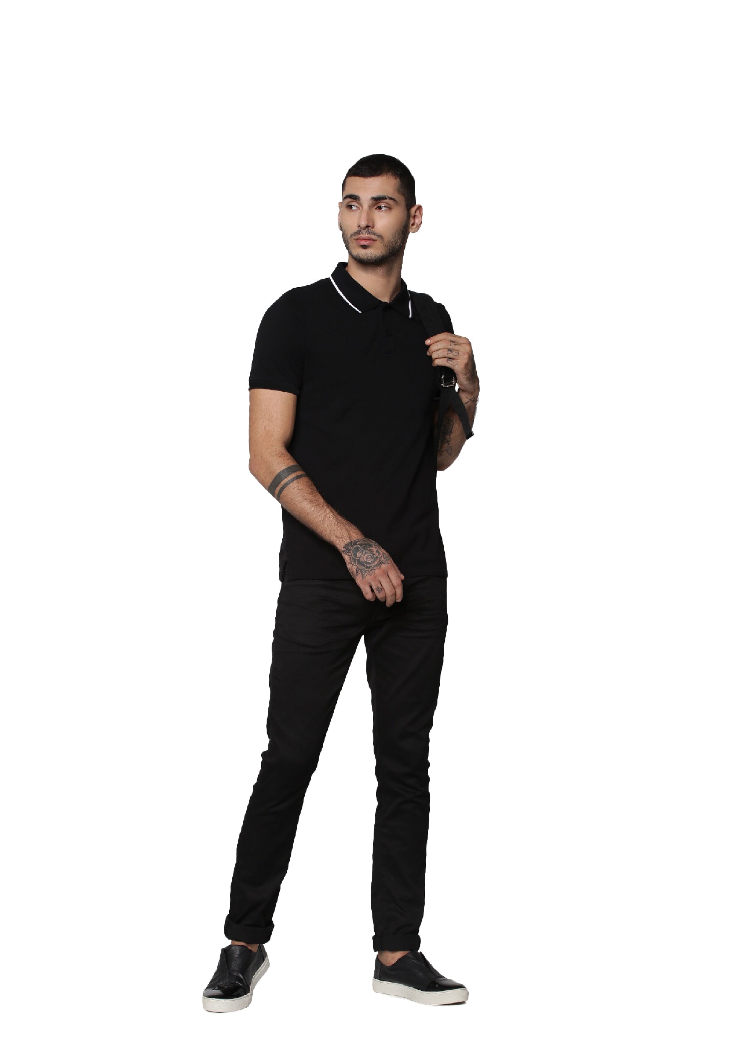 Black Contrast Tipping Cool Max Polo