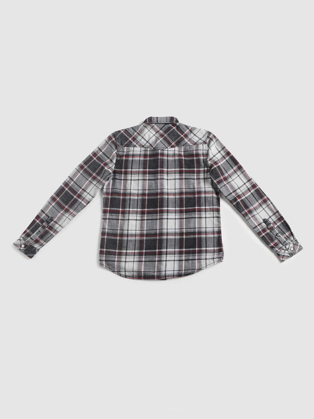 Boys Grey Check Full Sleeves Shirt