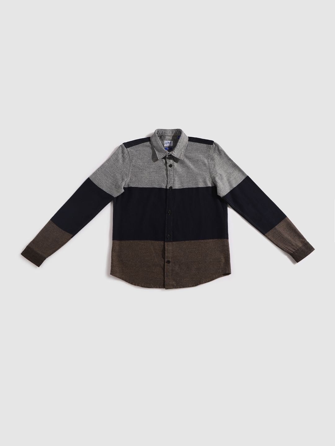 Boys Brown Colourblocked Full Sleeves Shirt
