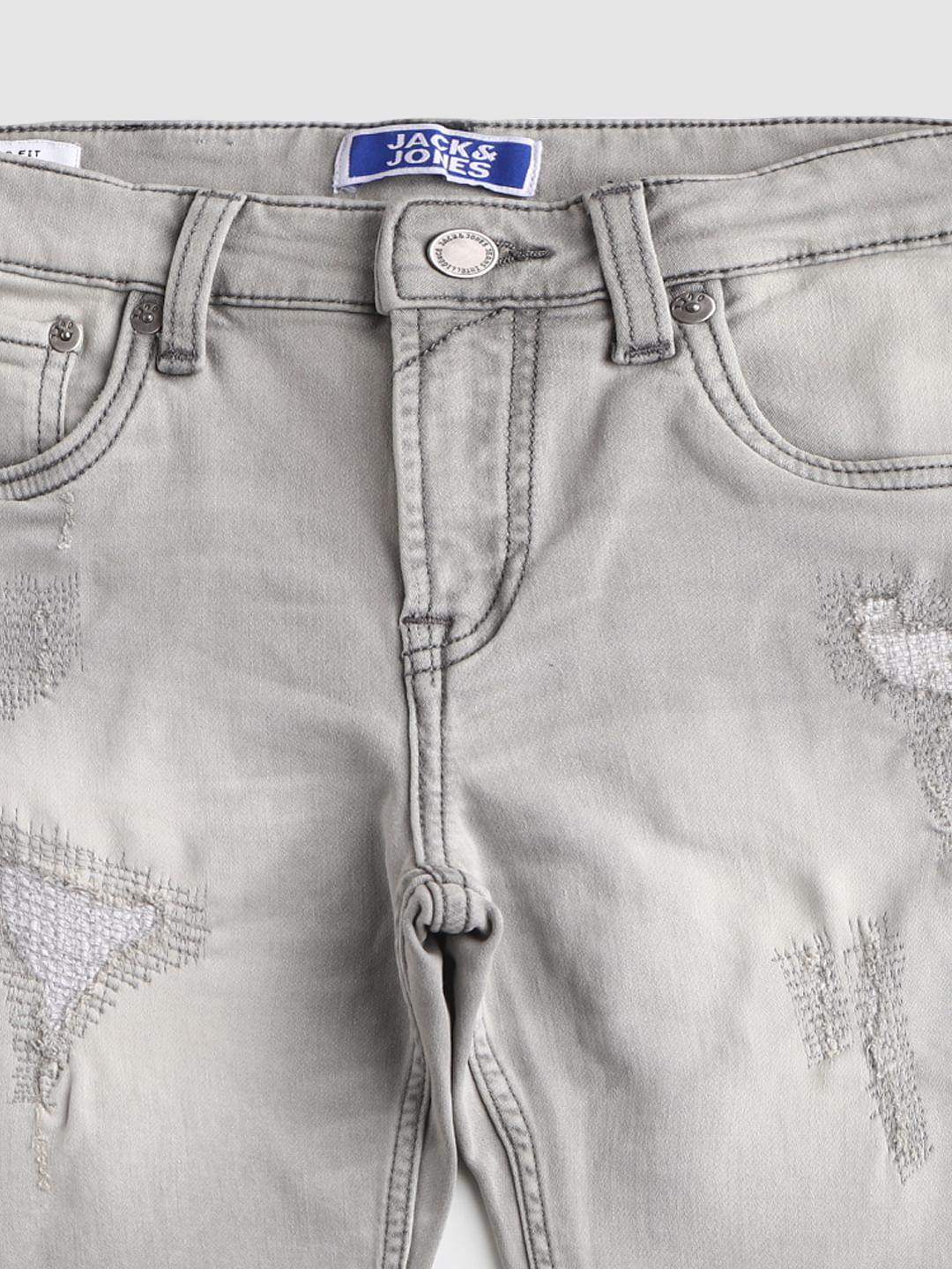 Boys Grey Mid Rise Distressed Denim Shorts